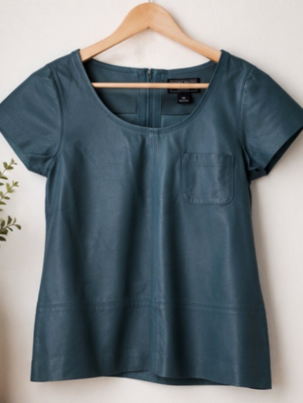 Women’s Teal Short-Sleeve Genuine Goat Leather Top